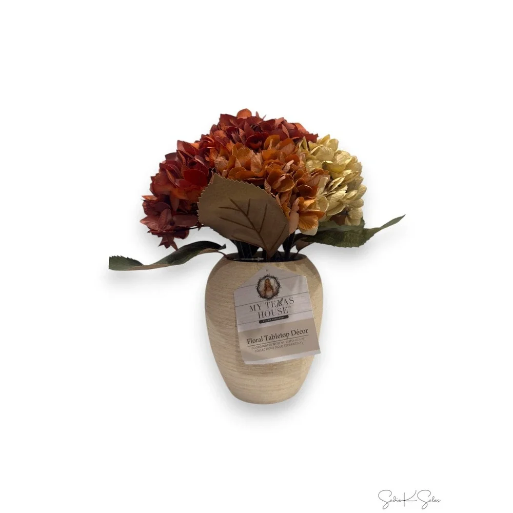 My Texas House Fall Faux Hydrangea Floral Arrangement in Ceramic Vase